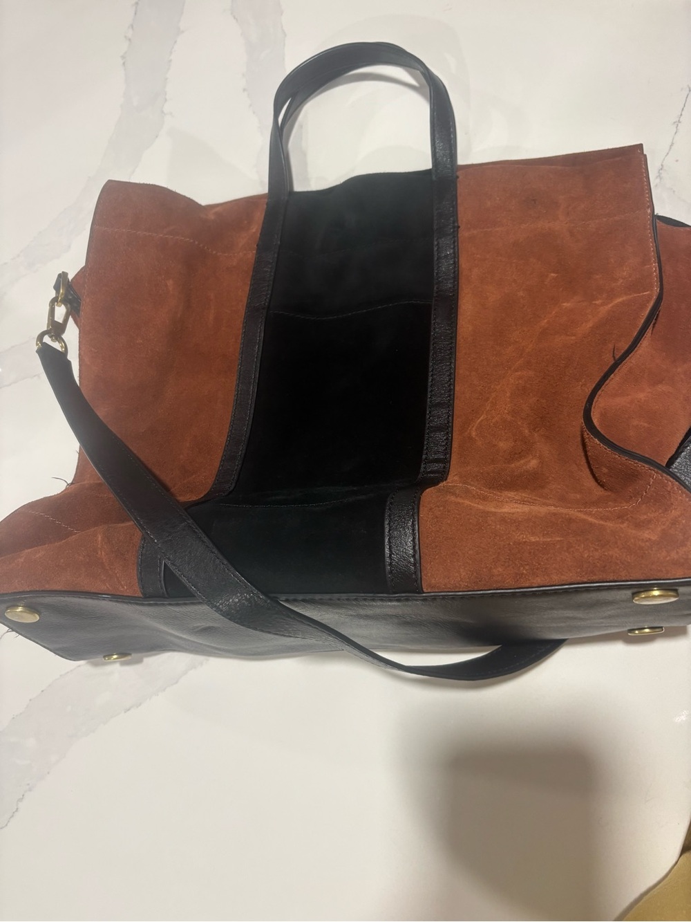 FOSSIL Carmen Satchel Crossbody Tote Suede Leather Colorblock